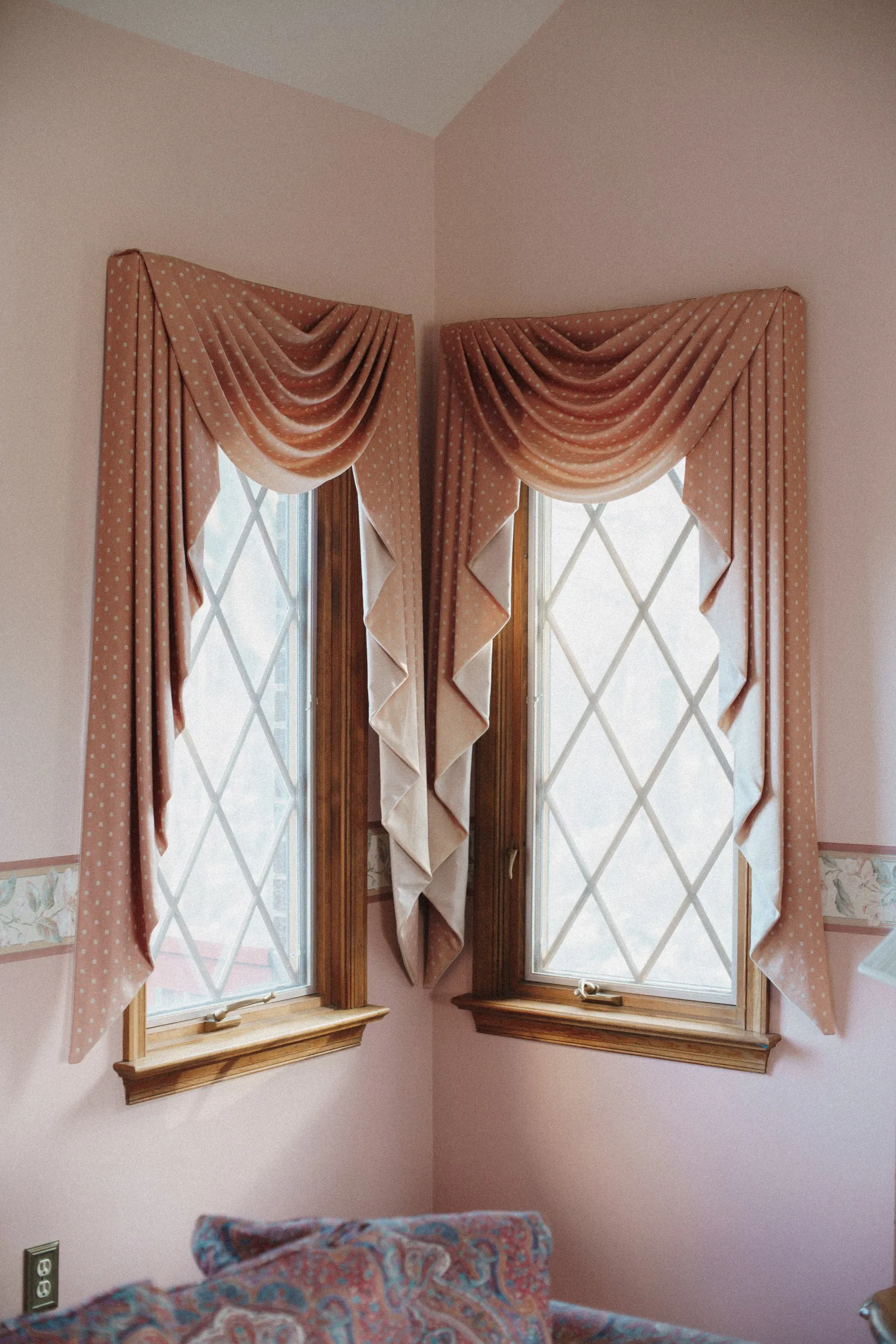 Sewn curtains hanging in a room