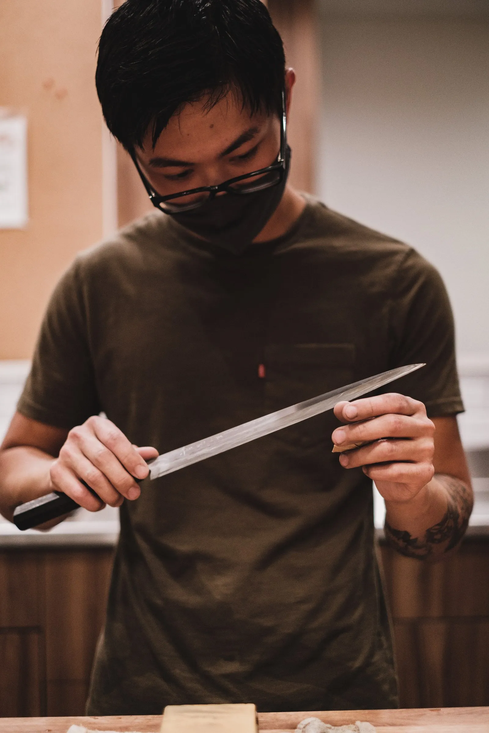 Knife being sharpened
